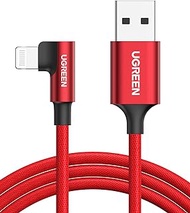 UGREEN Lightning to USB A Cable 90 Degree [2M Apple MFi Certified] iPhone Charger Cable Right Angle Nylon Braided Cord, Compatible with iPhone 14 Pro Max 14 Plus 13 12 SE 11 XR Xs 8 7 6S iPad, Red