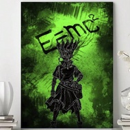 Framed Dr. Stone Anime Canvas Wall Art - Vibrant Green Forest Scene With Bold Typography, Popular Sc