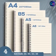 XO Notebook 160 pages, spring spine, transparent cover, natural paper color, size A4/ B5/ A5/ A6 ( S