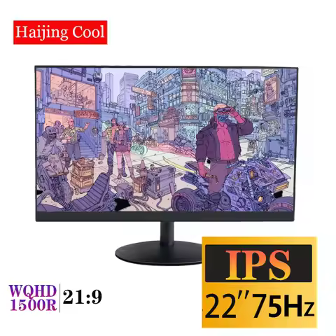 Computer Office Monitor 22 Inch IPS PC Gamers 75Hz UK EU Plug LED Display HD Screen Flat Vga/HdMI-Co
