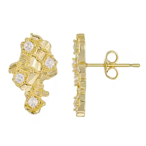 Unisex Hip Hop Africa Map Stud Earrings 14K Gold with CZ Cubic Zirconia Nugget Fashion Jewelry for M