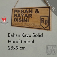 Tulisan tanda pesan disini order here signage kayu gantung timbul ukir