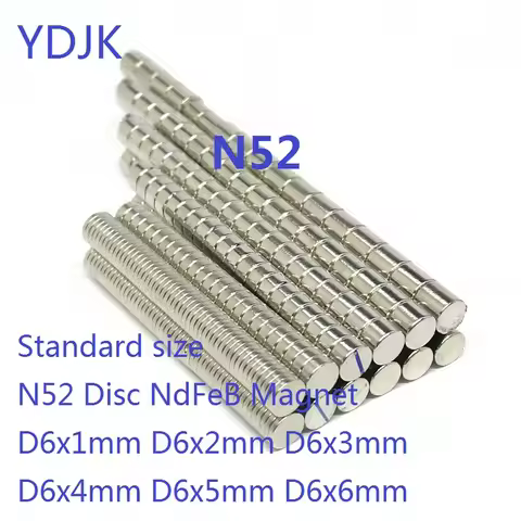 100PCS/LOT Disc N52 NdFeB Magnet 6*1 6*2 6*3 6*4 6*5 6*6 Standard Strong Permanent Neodymium Magnets