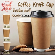 25pcs 50pcs Double Wall Coffee Cup 10oz 14oz 16oz Brown/Black Kraft Cup with/out Lid