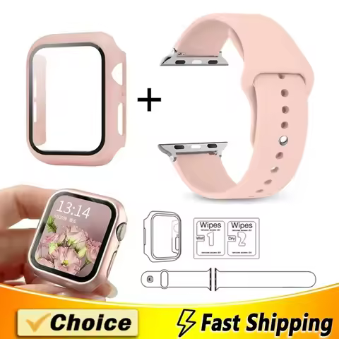 Glass+Case+Strap for Apple Watch Band 46mm 44mm 41mm40mm 38mm 45mm 42mm Screen Protectors for Apple 