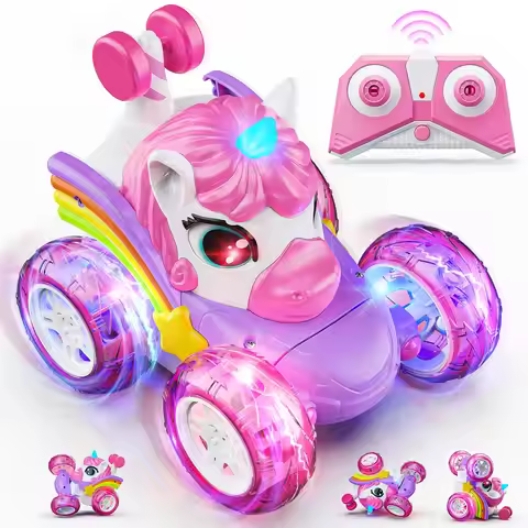 2.4G RC Unicorn Car for Girls – Remote Control Stunt Car with Lights, Drift, Chase, Twist & Dance, F