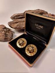Celine vintage 日本二手 中古復古古董 立體星球 鑲鑽 夾式耳環