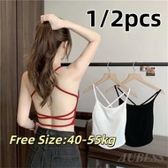 【COD】 Threaded Halter Vest Backless Sleeveless Cross Backless Vest Solid Color Sexy Tank Top Women 【