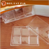 BOXEATPAK Pack Of 50 Sets E82 6-Compartment Tray Clear Base + Lid 6-Compartment Bakery Box E82 Squar