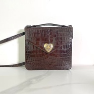 YSL 心心扣鱷魚紋啡色皮革手提袋側背袋側背包 日本中古二手