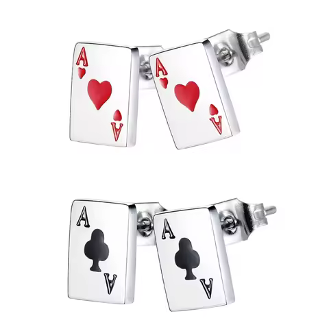 Stainless Steel Stud Earrings for Women Men Poker Queen of Red Hearts Dice Hoops Earrings Piercing J