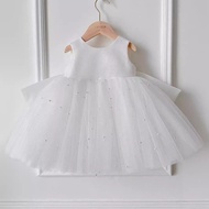 Children Dress Baby Girl 2026 White Simple Sleeveless Birthday Catch Week Dress Hundred Days Old Par