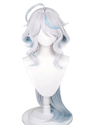 PRIOUTZ Costume Wig for Fontaine Furina Focalors Cosplay Wigs Women Anime Party Hair with Bangs Blue