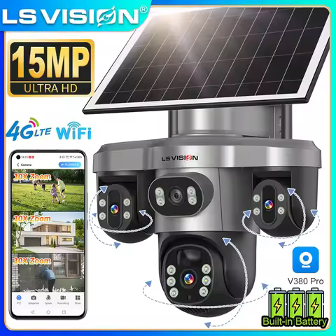 LS VISION 15MP 4G/WiFi Solar Camera 3 Screens 10X Digital Zoom Outdoor IP Security Camera Electric 3