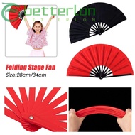 BETTER-LONTIME Plastic Bone Fan Black Red Chinese Tai Chi Wedding Party Decor Kung Fu Fan