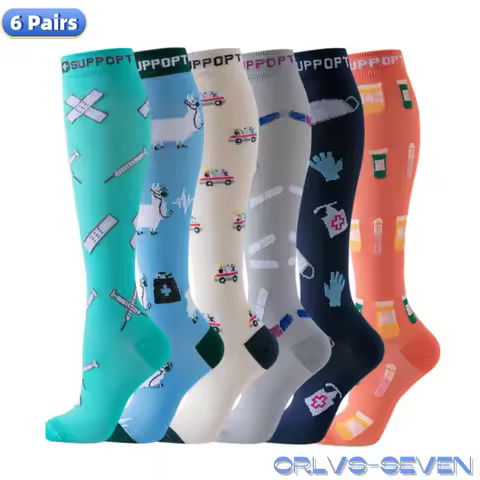 6 Pairs New Compression Socks for Leggings Breathable Running Pressure Soccer Adult Socks Korean Edi