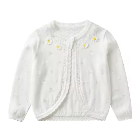 Children's clothing sweater, a buckle hollow cardigan pure cotton shawl air -conditioned shirt out t