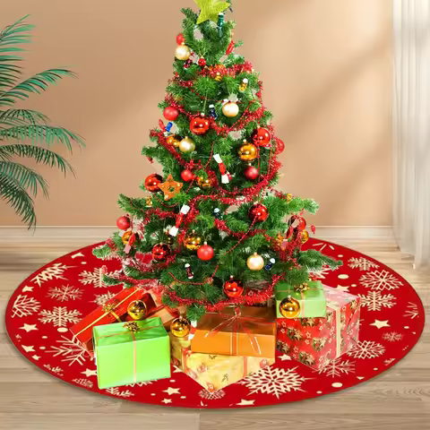 35.4inch Christmas Tree Skirts Snowflake Pattern Xmas Tree Carpet Decor Mat Christmas Tree Decoratio