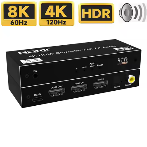 HDMI 2.1 Audio Extractor 4K 120Hz 8K HDMI Audio Converter Splitter 5.1Ch HDMI 2.1 to HDMI Audio+HDMI