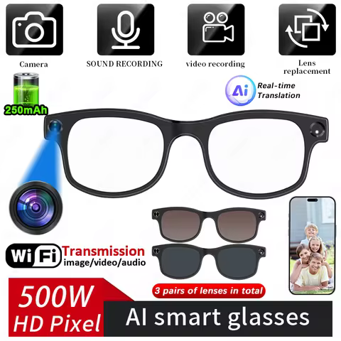LIGE 500W Camera Smart Bluetooth Glasses Recording Videos AI Photo Recognition Answer Translation Ca
