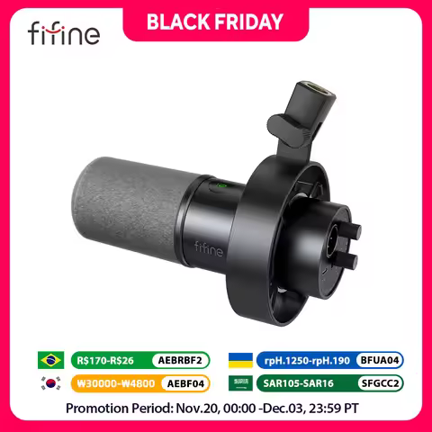 FIFINE USB/XLR Dynamic Microphone with Shock Mount,Touch-mute,Headphone Jack&Volume Control,for PC o