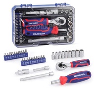 WORKPRO Bit Ratchet Set, Socket Wrench Set, and Screwdriver Set, 34-Piece Set with 6.35mm (1/4 inch)