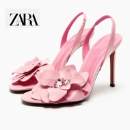 Zara Women's Shoes Flower Decoration Fairy Style Sheep Leather Stiletto Sandals Women
