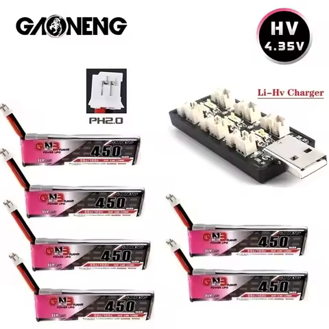 GNB HV 1S 3.8V 450MAH 80C MAX 160C 4.35V Lipo battery and Charger for FPV Racing Drone M80S Tiny7 Be