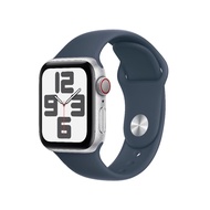 Apple Watch SE(2023) LTE版 40mm (S/M) 銀色鋁金屬錶殼配風暴藍色運動錶帶