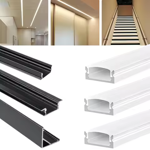 5-35Pcs Silver/Black LED Aluminum profile 0.5m/pcs LED Channel Holder Diffuser PC Cover U/V/W shape 