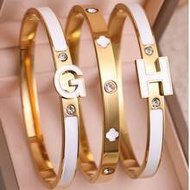 3pcs/1pc Luxury 3-Piece Gold Bracelet Set For Women - Clover And Letter H Design Stackable Bracelets