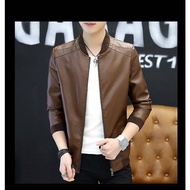 Playboy Men Leather Jacket Korean Slim Baseball Clothing Jaket Kulit Musim Motorcycle Trend Youth Jaket Kulit Lelaki