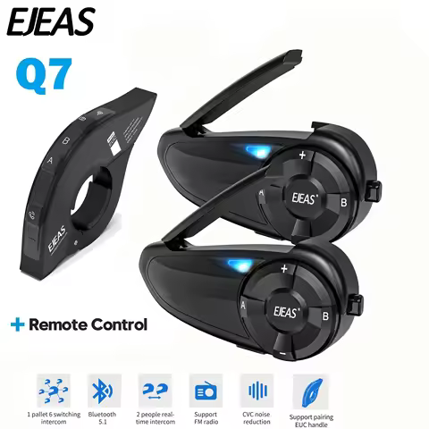 EJEAS Q7 Motorcycle Helmet Bluetooth Headset Intercom Handlebar Remote Up to 7 Riders Wireless Inter