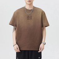 หลวม Fit สไตล์อเมริกันผู้ชายเสื้อยืดฤดูร้อนใหม่สบายๆล้าง Gradient Dye TOP Breathable ลูกเรือคอแขนสั้