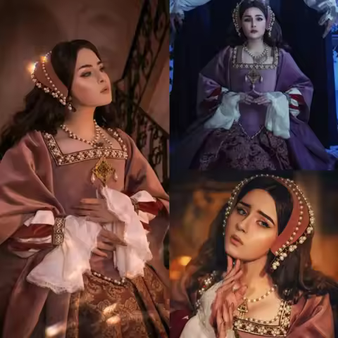 Queen Elizabeth Tudor Costume Historical Medieval Victorian Tudor Queen Anne Boleyn Cosplay Costume 
