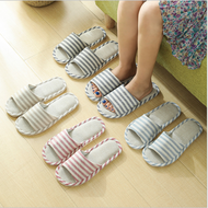 YOI Indoor Bedroom Slippers Unisex Shoes Linen Striped Slipper Open Toe Sandals