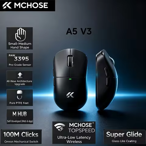 MCHOSE A5 V3 56g Ultra Light Dual 8K Wireless Gaming Mouse Tri-Mode PAW3395 Sensor TOPSPEED Wireless