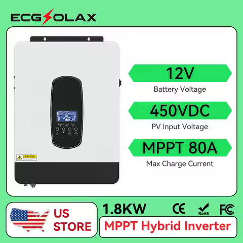 ECGSOLAX 1.8KW Hybrid Solar Inverter Off-Grid Pure Sine Inverter 12V 220V Built in 80A MPPT Solar Ch
