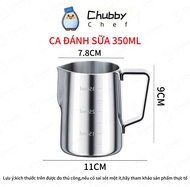 Ca đánh sữa latte art inox 304 dung tích 350ml - 2000ml Chubby Chef có chia vạch Pha cà phê ly đánh