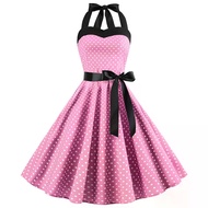 Sexy Retro White Polka Dot Dress Hepburn Vintage Halter Party Dress 50s 60s Pin Up Rockabilly Robe