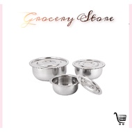 Made in India Ajmeri Pot 3pcs Stainless Steel Pot Tope With Lid Food Serving Bowl Set Free Rice Scoo