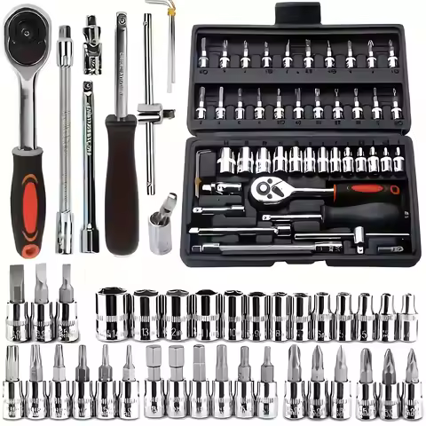 46Pcs 1/4 Inch Drive Socket Set with Storage Case Auto Repair Bit Socket Ratchet Wrench Tool Set for
