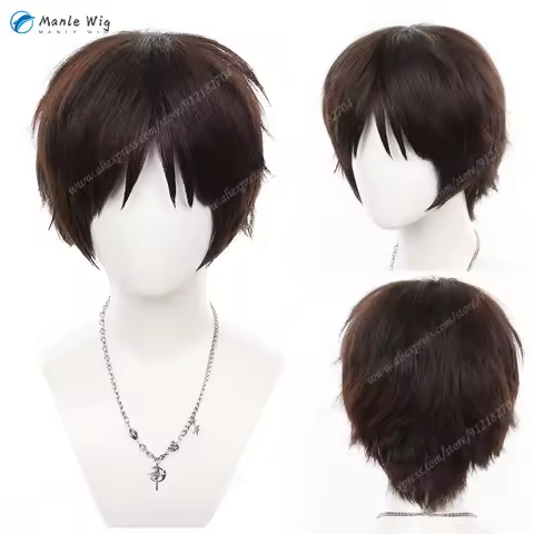 Anime Eren Yeager Cosplay Wig 30cm Short Dark Brown Unisex Wigs Heat Resistant Synthetic Hair Hallow