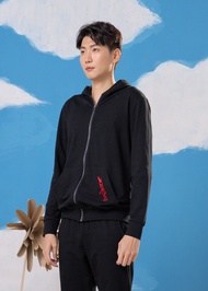 คร็อคโคไดล์ฮู้ดทรงคัสตอมฟิตสีดำพร้อมสาบซิปและลายปัก  CROCODILE BLACK CUSTOM FIT HOODIES WITH ZIP PLA