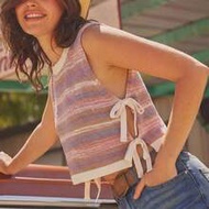 Round Neck Bow Tie Side Striped Sweater Knit Sleeveless Crop Top, Fall Winter 2026, Autumn, Female C