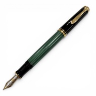 Mint Condition ▼PERIKAN Souverän M400 Fountain Pen, 14K Gold Nib (F), Current Model, Green Stripe, B