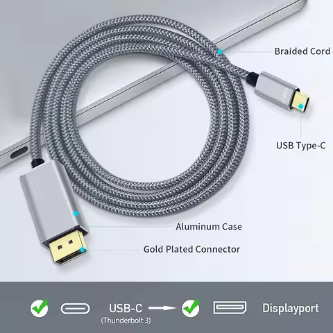 1.8m USB C to DisplayPort 4K 8K@60Hz DP Adapter Cable Compatible with Thunderbolt4/3 for Macbook Pro