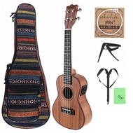 24 Inch Concert Electroacoustic Ukulele Abalone Shell Edge  Hawaii Guitar Built-in EQ Pickup Bag Cap