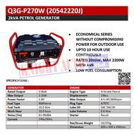 QUASA Q3 GENERATOR PETROL 2000W Q3G-P270W 100% ORIGINAL 4-STROKE GASOLINE GENERATOR 15L 6.5HP 3600RP