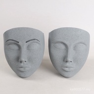 Patung Periuk Bunga Resin Minimalis Chlorophytum Topeng Muka Kepala Periuk Bunga Merentas Sempadan S